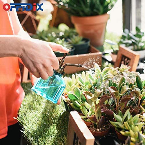 OFFIDIX Glass Spray Bottle,Flower Mister Watering Can Pot 6.3" Tall Spritzer Bronze Plastic Top Pump One Hand Watering Can Indoor Plant Mister Spray Bottle for Garden, Plants, Cleaning - color: H-blue