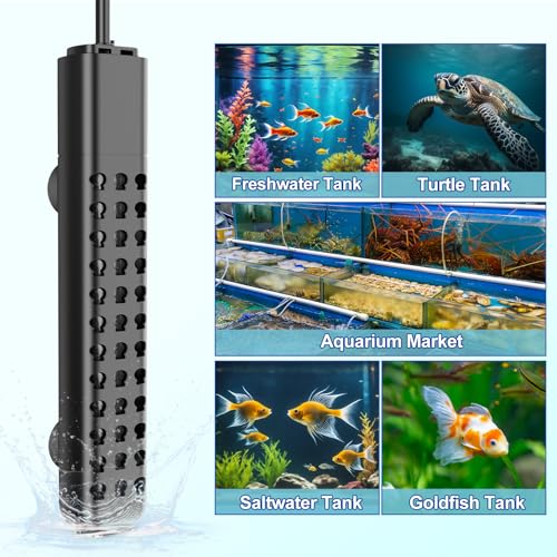 200W Aquarium Heater for 20-40 Gallon with Auto Shut-Off When Leaving Water—Submersible Fish Tank Heater, Dry-Burn & Overheat Protection, Explosion-Proof, Freshwater Saltwater Turtle Tank - size: 200W