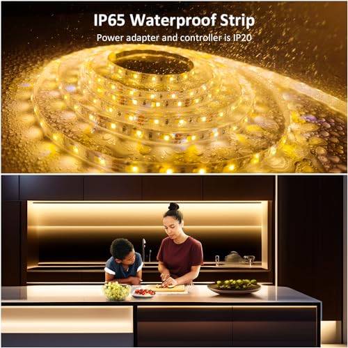 NOVOSTELLA 20ft Waterproof Tunable White LED Strip Lights, Dimmable Flexible Rope Light 3000K-6500K 12V Tape Light with Remote, Ribbon for Outdoor and Indoor Bedroom Home Mirror Kitchen Bar Cabinet - size: 20ft (Waterproof)