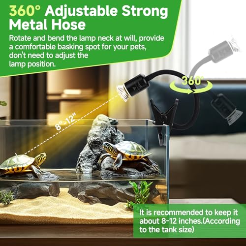 Reptile Heat Lamp Turtle Basking Light Bulbs with Cycle Timer, 360° Rotatable Dimmable Aquarium UVA UVB Reptile Light Bearded Dragon Tank Accessories 2 Pack Heat Bulbs for Turtle Lizard Snake Cage