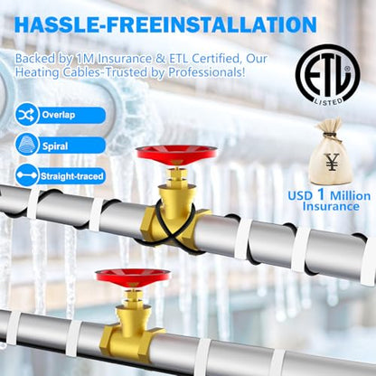 Sewage Pipe Heating Cable 24 FT 120V Self-Regulating for Freeze Protection in Wastewater Systems, Sump Pumps and Roof De-Icing with Fluoropolymer Corrosion-Proof Technology - style: 24FT