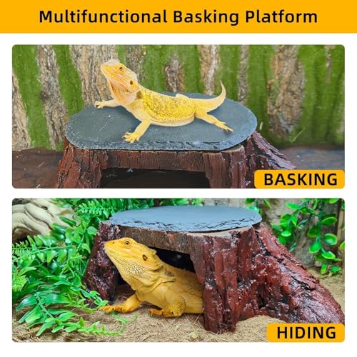 Bearded Dragon Basking Platform,Reptile Hide Cave with Heat Storage Slate Rock,Leopard Gecko Climing Decor Tank Accessories for Turtle,Ball Pythons,Lizard,Snake,7.7×4.7×2 inch