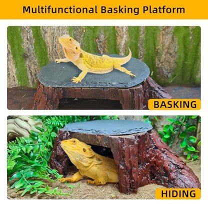 Bearded Dragon Basking Platform,Reptile Hide Cave with Heat Storage Slate Rock,Leopard Gecko Climing Decor Tank Accessories for Turtle,Ball Pythons,Lizard,Snake,7.7×4.7×2 inch