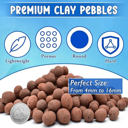 ZeeDix 2LBS Expanded Clay Pebbles for Hydroponics - pH Neutral Hydro Balls 4mm-16mm Lightweight Leca Clay Pebbles for Plants Drainage Aggregate, Aquaponics, Indoor Gardening & Succulents - size: 2LB