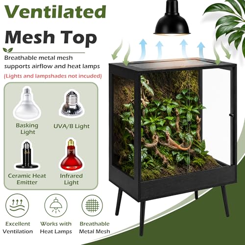 PROLEE 32" x 18" x 36" Tall Reptile Terrarium with Leg Stand, 90 Gallon Vertical Glass Chameleon Cage with Front Opening Doors, Ventilated Mesh Top, Rainforest Habitat for Arboreal Reptiles, Black - size: 32" L x 18" W x 36" H, 90 Gallon