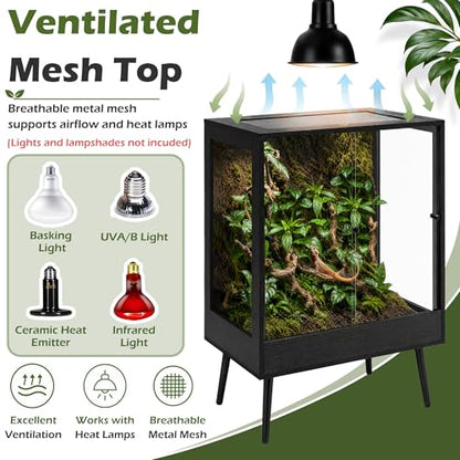 PROLEE 32" x 18" x 36" Tall Reptile Terrarium with Leg Stand, 90 Gallon Vertical Glass Chameleon Cage with Front Opening Doors, Ventilated Mesh Top, Rainforest Habitat for Arboreal Reptiles, Black - size: 32" L x 18" W x 36" H, 90 Gallon