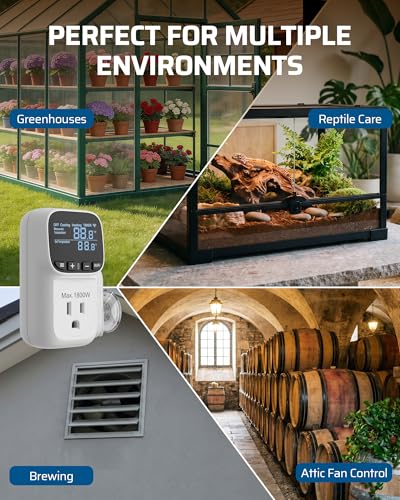 DEWENWILS Smart Temperature Controller, 15A 1800W WiFi Temperature Controller Outlet with Schedule Timer & Memory Function, VA Display & -4℉-240℉ Smart Thermostat for Reptile, Greenhouse, Incubator