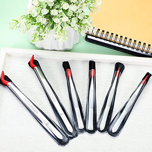 Mixweer 6 Pcs Rubber Long Tipped Tweezer Set for Jewelry Making Soft PVC Rubber Coated Tip Bent and Straight Flat Tip Precision Tweezer for Craft Bead Jewelry Stamps Industrial