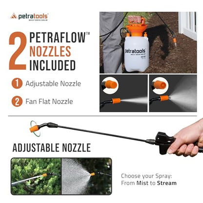 Petratools 1 Gallon Pump Sprayer – HD101 Garden Sprayer for Weeds, Lawn Care & Pesticides – 52” Long Hose, 2 Nozzles & Easy Carry Handle – Durable & Lightweight - size: 1 Gallon