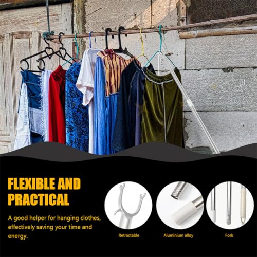 CHILDWEET 2pcs Stitching Clothes Rail Shepherds Hook Bathroom Must Haves Clothing Hook Pole Snake Hook Closet Reacher Pole Reacher Grabber Pole Grip Telescopic White Hook up Stainless Steel