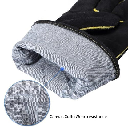 932℉ Heat Resistant Leather Welding Gloves for Men & Women – Long Sleeve Fireproof Gloves for TIG/MIG/Stick Welding, Blacksmithing, BBQ, Fireplace, Woodworking, Metalwork, Animal Handling -14 inch - size: Small