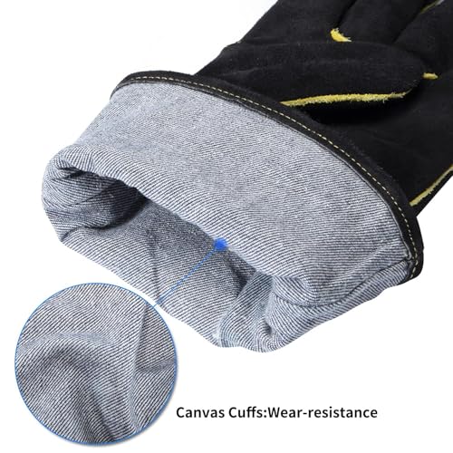 932℉ Heat Resistant Leather Welding Gloves for Men & Women – Long Sleeve Fireproof Gloves for TIG/MIG/Stick Welding, Blacksmithing, BBQ, Fireplace, Woodworking, Metalwork, Animal Handling -14 inch - size: Medium