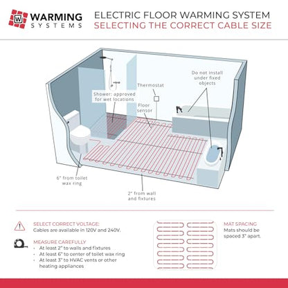 110 Sqft 120V Electric Radiant Floor Heating Mat – Includes Heating Mat, Programmable Thermostat, Thermostat Floor Sensor, Installation Monitor and Under Tile Heater - size: 110 Sq Ft (120 Volt)