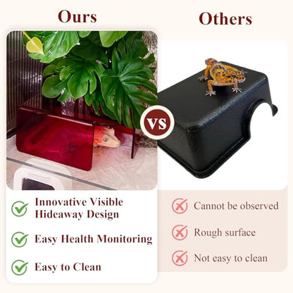 Visible Reptile Hide Box, PMMA Small Hideaway Snake Hide Enclosure, Easy to Clean Reptile Hides Cave for Leopard Geckos, Snakes, Lizards, Cornsnakes, Hamster - Small & Juvenilem (5.2 x 3.73 x 2.3 in) - size: Small