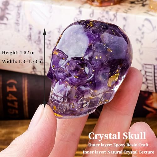 4 PCS Natural Crystal Skulls Halloween Realistic Looking Skulls Human Skeleton Head for Halloween Bar Home Table Decoration Gift (4-PCS-1)