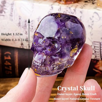 4 PCS Natural Crystal Skulls Halloween Realistic Looking Skulls Human Skeleton Head for Halloween Bar Home Table Decoration Gift (4-PCS-1)
