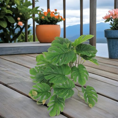 POPETPOP Artificial Hanging Plant for Reptile Terrarium Decor 10.62In Lifelike Leaf Pendant with Suction Cups for Gecko Lizard Amphibian Habitat and Hideout