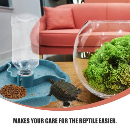 Abaodam Automatic Reptile Water Dish and Feeding Bowl with Reservoir, Lake Blue and Dark Coffee, Suitable for Tortoise, Lizard, Bearded Dragon Terrarium, Pet Water Feeder for Amphibians