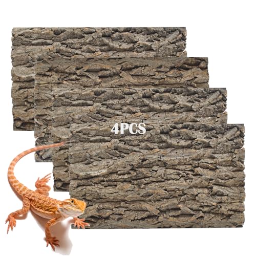 PINVNBY Cork Terrarium Background for Reptile,4 PCS Natural Cork Bark for Reptiles Bearded Dragon Tank Climbing Wall Habitat Backdrop Decor for Gecko Lizard Tortoise Frog Chameleon(15.74x11.81 Inches) - size: 【4 PCS】