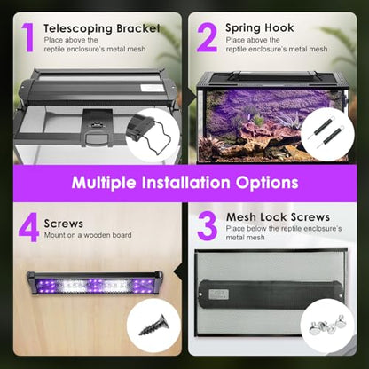 MIXJOY 11-Inch Dimming LED UVA UVB Light for Reptiles, UVB 20.0/UVB 10.0 15W LED Reptile UVB Light for Tropical & Desert Reptile with 3 Light Modes Option 6-Level Dimming 24-Hour Cycle Timer