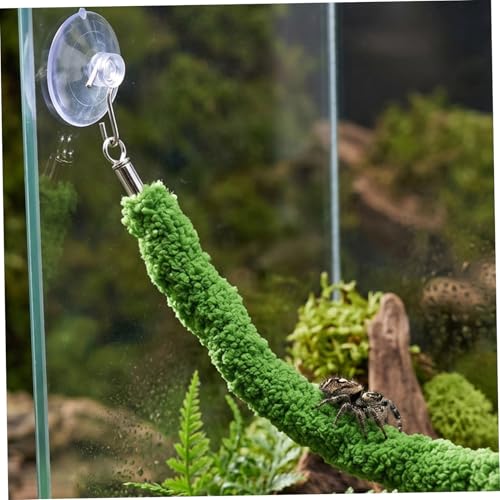 Outanaya Bendable Reptile Vine Rope with Enhanced Grip Surface for Lizard and Reptile Tank Habitat, Realistic Green Plush Climbing Rope with Suction Cup Hook for Terrarium Decoration
