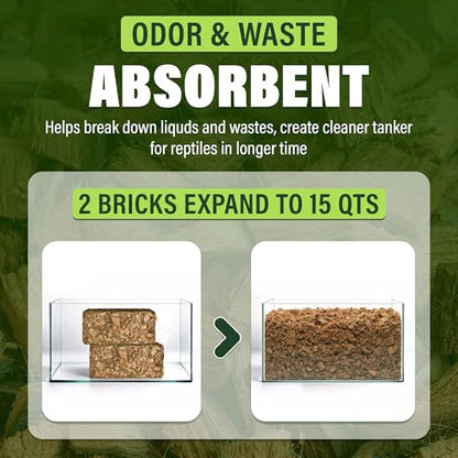 Coconut Chips Substrate 2 Bricks | 1.1 Lbs Each | Reptile Bedding for Ball Python, Bearded Dragon, Tortoise, Gecko, Lizard, Frog | Odor Absorbing | Coconut Chips for Plants, Orchid Bark Mulch - size: 2.2 Lbs (Pack of 2 - 1.1 Lbs Each)