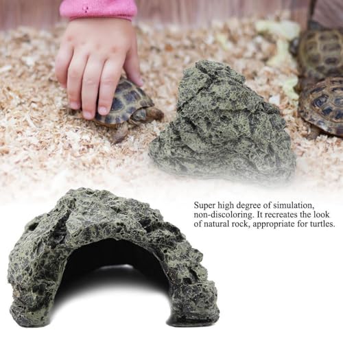 Fish Hiding Cave Turtle Reptile Basking Hide Habitat Ornament Resin Hollow Rock Cave Hidden Habitat Terrarium & Aquarium Fish Tank Decoration (Small)