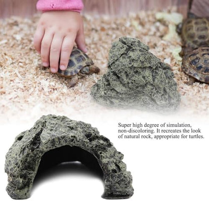 Fish Hiding Cave Turtle Reptile Basking Hide Habitat Ornament Resin Hollow Rock Cave Hidden Habitat Terrarium & Aquarium Fish Tank Decoration (Small)
