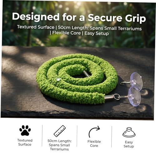 Hemobllo Reptile Climbing Rope Terrarium Hanging Vines 50cm Artificial Green Vine with Suction Cup for Pet Habitat Decor for Jumping Spider Chameleon Lizard Frog