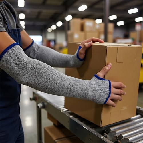 G & F PRODUCTS 100% Kevlar fiber by DuPont Cut Resistant Knit Sleeve, Sold by 6-piece pack - color: Cut Level 5 With Thumslot 18 Inch Extra Wide Grey