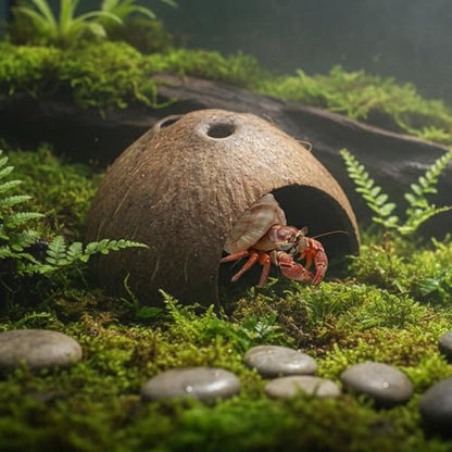 Hypeety Natural Coconut Reptile Habitat Hideout for Reptile, Lizard, Spider, Snake, Aquarium, Fish Hide Cave Hermit Crabs, Hamsters Natural Coco Hut Organic Non-Toxic Aquarium Decoration