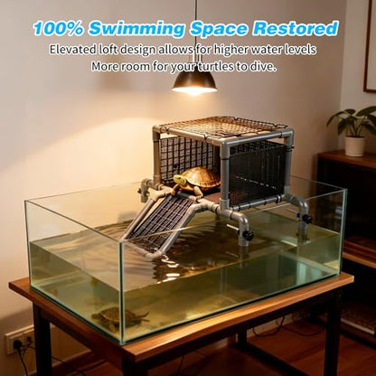 SKARUS Extra Large Turtle Basking Platform for 40-90 Gallon Aquarium Tanks | Adjustable 10.6"-20.5" Width Over-Tank Suspended Dock with Heat-Resistant Top & Scratch-Free Mounts