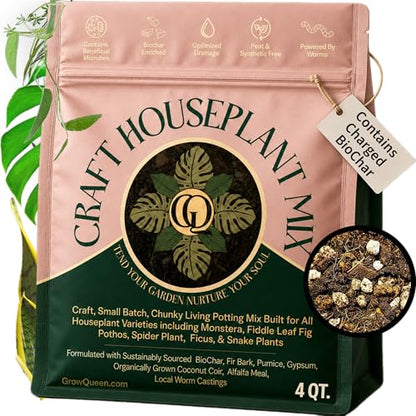 Craft Houseplant Potting Mix, Elite House Plant Soil, Chunky, Well Draining Potting Soil for Indoor Plants, Tropical Plants & Potted Plants, Sustainable & Peat Free, Less Prone to Gnats 4qt - size: 4 quarts