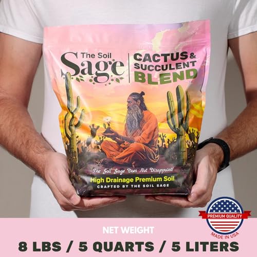 The Soil Sage 5 Dry Qt Cactus & Succulent Potting Soil Mix, USA Made - Gritty, Fast Draining, Soilless, Root Boosting, Peat-Free - Growth of Cactus, Succulents, Jade, Aloe Vera (5 Qt) - size: 5 Qt