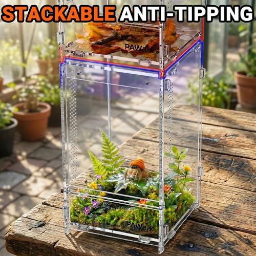 Jumping Spider Enclosure, Acrylic Terrarium with with Magnetic Doors, 0.8mm Micro-Ventilation, Stackable Escape-Proof Habitat for Jumping Spiders, Tarantulas & Small Reptiles, 7.9"x7.9"x13.4" - size: 1Pack, 7.9"x7.9"x13.4"