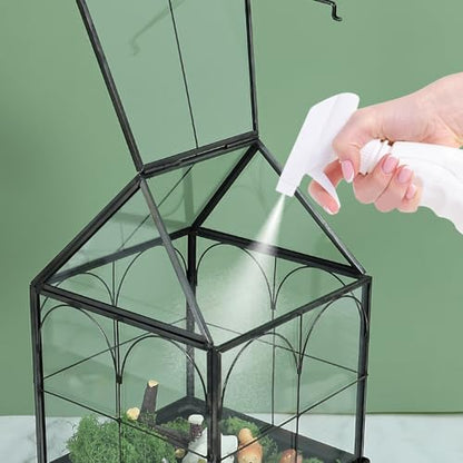 HighFree Glass Terrarium with Metal Tray, Glass Greenhouse Terrarium Kit for Succulents, Cacti, Snails, Spiders, and Miniature Reptiles, Black (Small-5.9" L x 5.9" W x 10.2" H) - size: Small-5.9"L x 5.9"W x 10.2"H