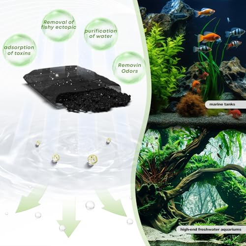 MagTool Aquarium Activated Carbon, Natural Coconut Shell Activated Charcoal for Freshwater, Planted, and Reef Tanks – Removes Odors, Discoloration & Impurities(1000ml with Fine Mesh Bag)