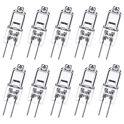 Flaspar G4 Bulb, 10 Pack Halogen Light Bulbs 12V G4 20W Dimmable, 2 Pin G4 Halogen Bulb Replacement for Under Cabinet Puck Light, Chandeliers, 3000Hrs Long Lifetime, CRI100 & 2800K Warm White Lamps - size: 10 Pack 12V 20W G4 Bulb