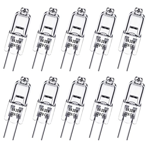 Flaspar G4 Bulb, 10 Pack Halogen Light Bulbs 12V G4 20W Dimmable, 2 Pin G4 Halogen Bulb Replacement for Under Cabinet Puck Light, Chandeliers, 3000Hrs Long Lifetime, CRI100 & 2800K Warm White Lamps - size: 10 Pack 12V 20W G4 Bulb