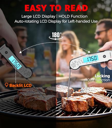 Atogou Professional Meat Thermometer Digital, Silver | <1 Sec Instant Read & ±0.5℉ Accuracy, IP67 Waterproof, Thermocouple Sensor Probe, for Kithchen, BBQ, Grill for Men Him Dad - color: Silver