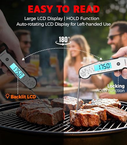 Atogou Professional Meat Thermometer Digital, Silver | <1 Sec Instant Read & ±0.5℉ Accuracy, IP67 Waterproof, Thermocouple Sensor Probe, for Kithchen, BBQ, Grill for Men Him Dad - color: Silver