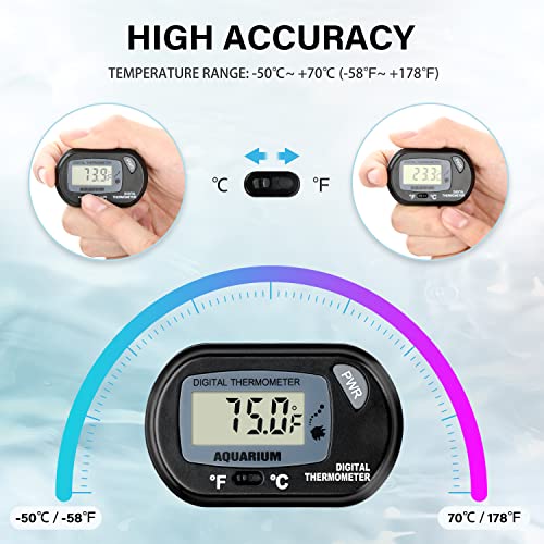 Simple Deluxe LCD Digital Aquarium Thermometer, Reptile Fish Tank Water Terrarium Temperature with Suction Cup for Turtle