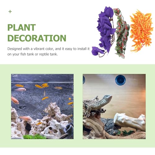 Happyyami 3pcs Artificial Reptile Plant Ornaments with Suction Cups, Simulation Fake Climbing Leaves for Terrarium Habitat Decor, Lifelike Green Foliage for Lizard and Amphibian Tanks
