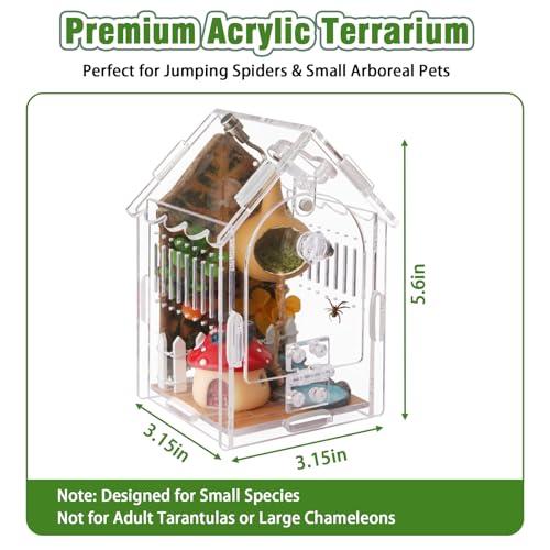 Jumping Spider Enclosure - Internal Dimensions 3.15"x3.15"x5.6" Acrylic Terrarium Kit for Tarantulas/Mantis/Reptiles with Magnetic Door, Ventilation & Easy Assembly - size: 3.15 "x3.15" x5.6