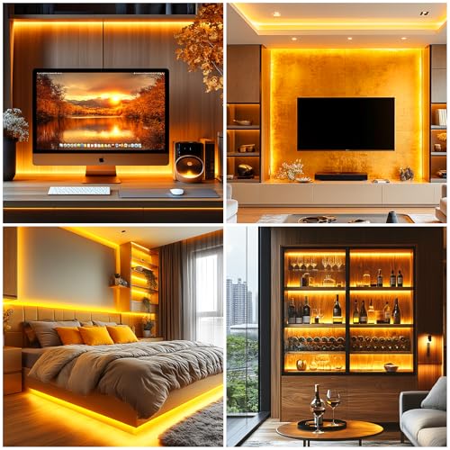 LED Strip Lights 24V COB Gold Yellow Lighting16.4ft (No Power Supply) | Super Bright, Dotless High Density 14W/m, 8mm Width Cuttable Flexible, Home DIY Commercial Decoration - color: Gold Yellow (Only LED Strip)