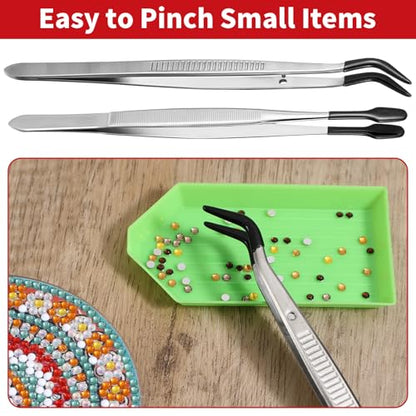 2Pcs Tweezers With Rubber Tips Silicone Tipped Tweezers Pvc Rubber Coated Tweezer Set Non Marring Tweezers Flat Tip Long Tweezer Stamp Coins Jewelry Crafts Industrial Electronic Tweezer Tools (Black)