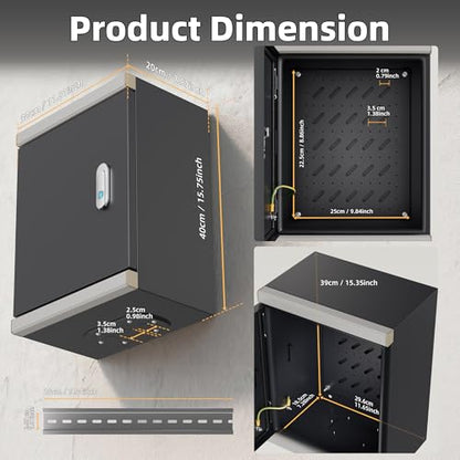 Joinfworld Outdoor Electrical Metal Box 15.7" x 11.8" x 7.8" Weatherproof Outdoor Junction NEMA Enclosure Box with Lock Din Rail Cable Gland - size: 15.7"x11.8"x7.8"
