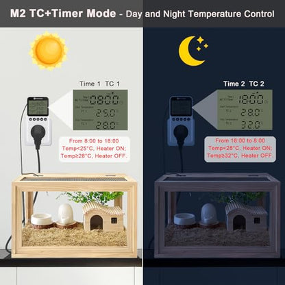 KETOTEK Digital Day/Night Temperature Controller 120V, Thermostat Outlet Plug with Timer, Thermostatic Outlet Switch 110V with 3m Sensor for Reptile Terrarium Greenhouse, Heating/Cooling Temp Control - style: KT3200pro No Backlit