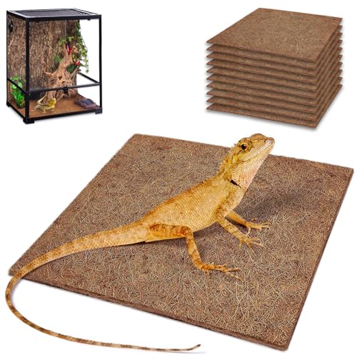 ZeeDix 10 Pcs Reptile Carpet, 12X12 inch Natural Coconut Fiber Liner Mat Flooring Accessories for Reptile Tank - Bearded Dragon Tortoise Lizard Turtle Snake Leopard Gecko Substrate Bedding - size: 10 Pcs (12X12in)