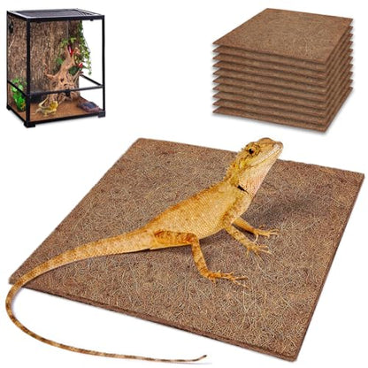 ZeeDix 10 Pcs Reptile Carpet, 12X12 inch Natural Coconut Fiber Liner Mat Flooring Accessories for Reptile Tank - Bearded Dragon Tortoise Lizard Turtle Snake Leopard Gecko Substrate Bedding - size: 10 Pcs (12X12in)